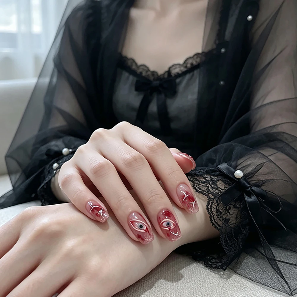 1 Stück 5D Geprägte Blutunterlaufene Augen Nagelaufkleber Horror Gruselige Rote Augen mit Blutrivern Nagelsticker Gothic Halloween Nagelkunst Deko – Detail 9