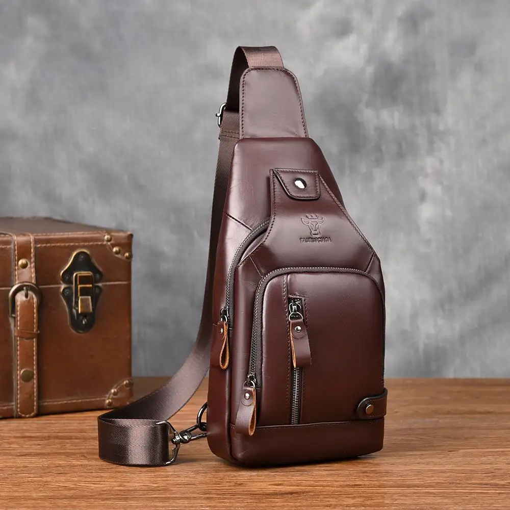 Men's Casual Leather Crossbody Bag Outdoor Leisure Large Capaci Tablet Chest Bag Trendy Soft Leather Fashionable Men's Bag