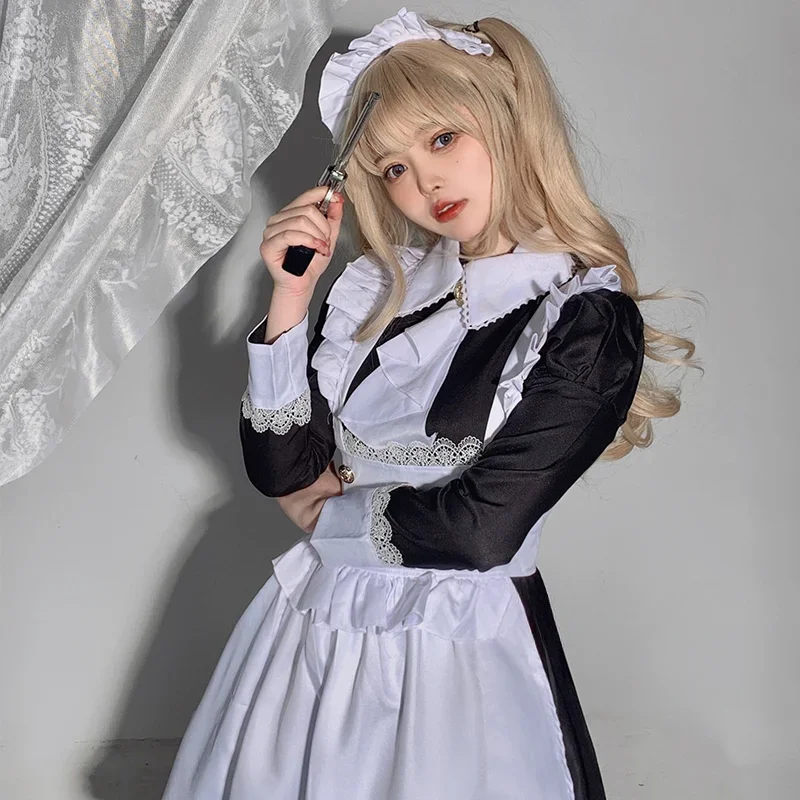 Disfraces de Cosplay de aristocracia británica para mujer, vestido de sirvienta de manga larga, encaje Kawaii japonés, uniforme de camarera de café, talla grande