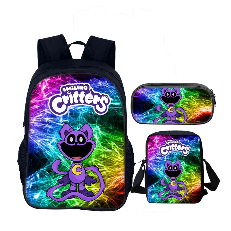 3 قطعة مجموعة المبتسم المخلوقات حقيبة مدرسية 40 سنتيمتر/15.7 بوصة على ظهره حقيبة كتف مقلمة الكمبيوتر كتاب أكياس للبنين بنات أفضل هدية