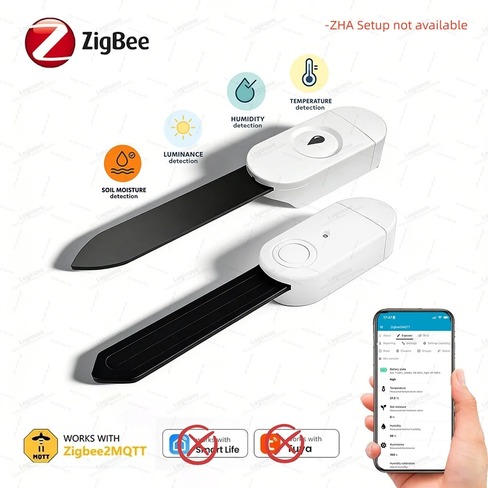 

Датчик влажности почвы Zigbee, тестер температуры и влажности, дополнительное обнаружение света для Z2M, орошения сада, домашняя автоматизация