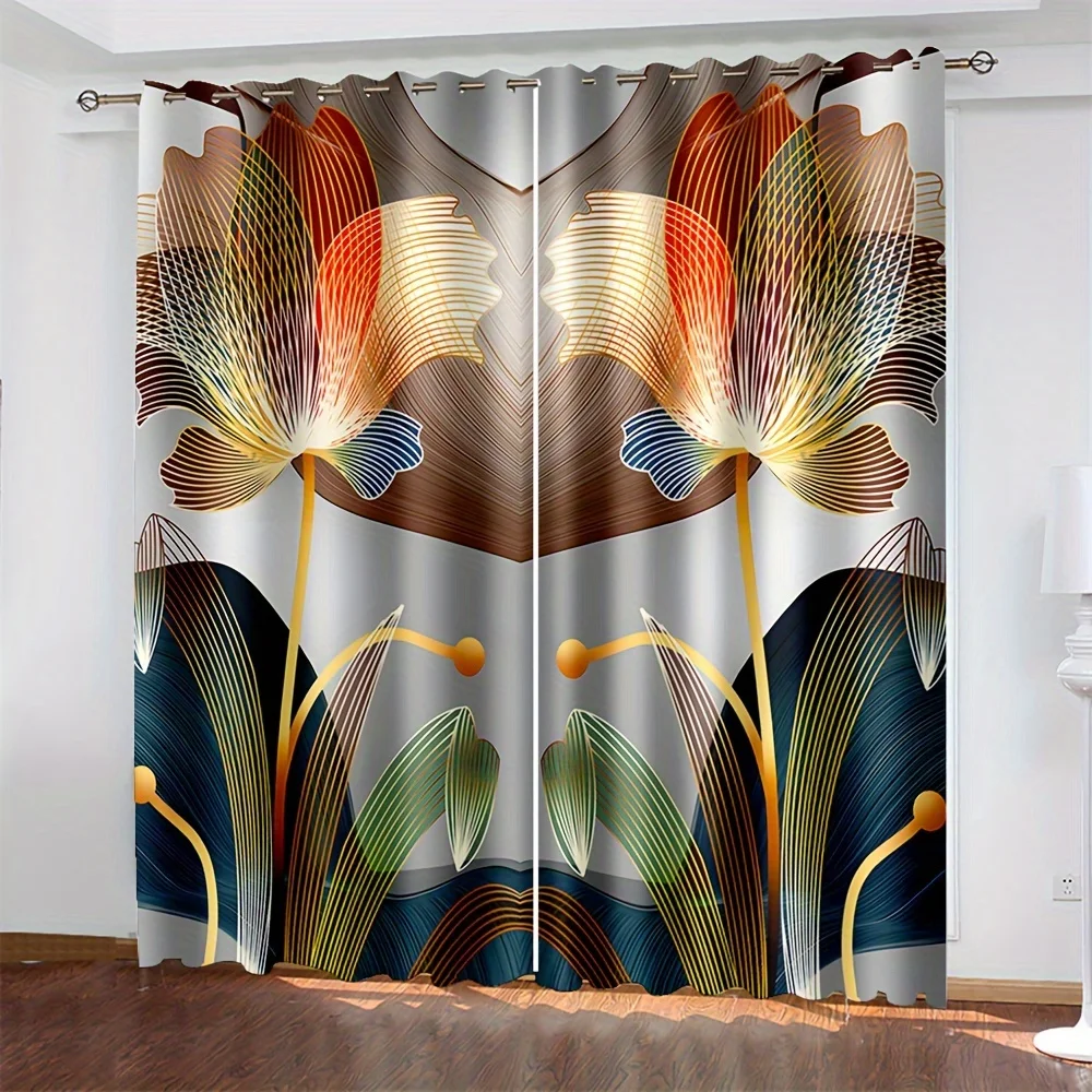 Abstract floral line design curtains with pole-style construction are suitable for bedrooms, offices, kitchens, and living rooms