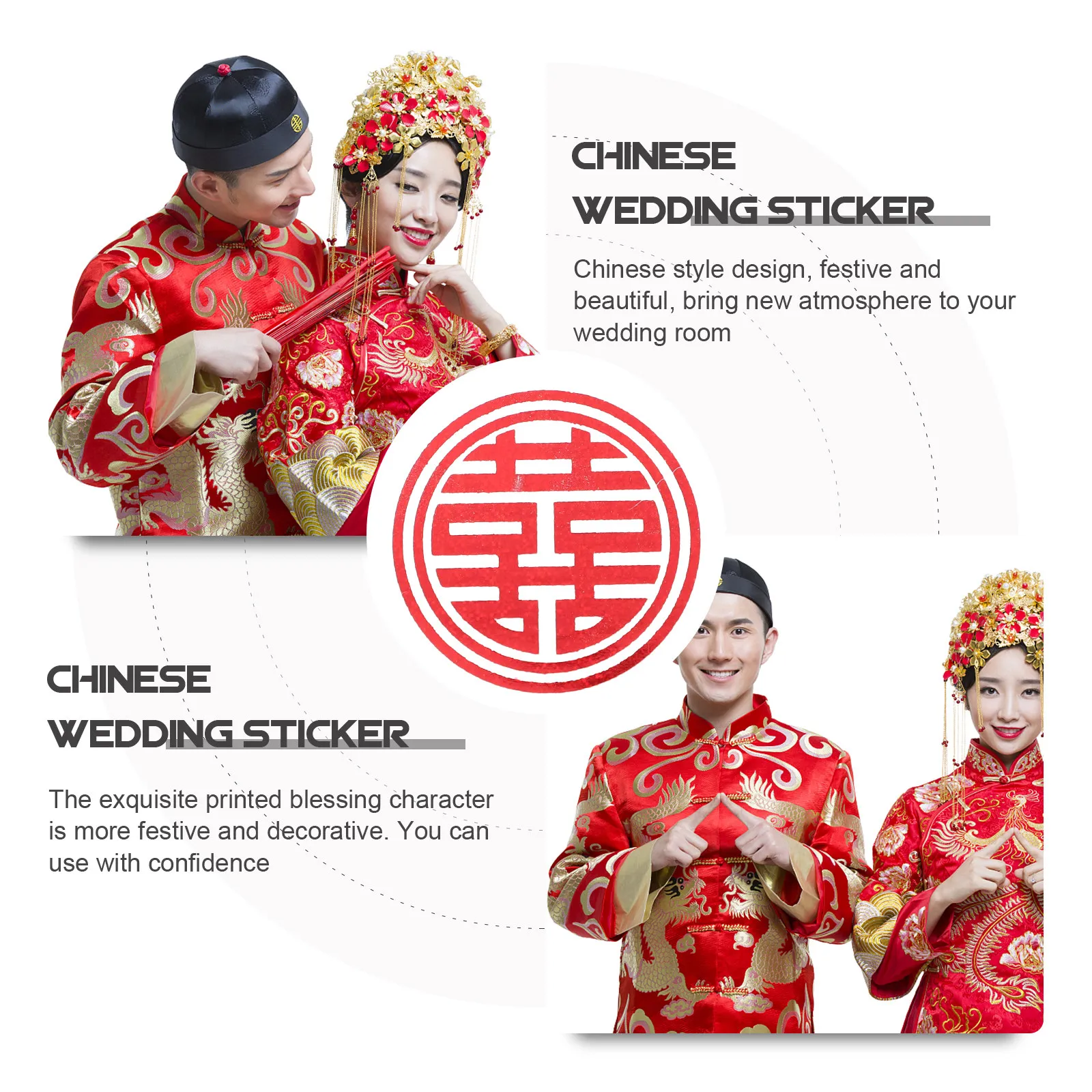 Chinese Wedding Decals 10 Sheets – Romantic Xi Stickers for Doors, Walls & Windows, Delicate Pattern, High-Quality Material