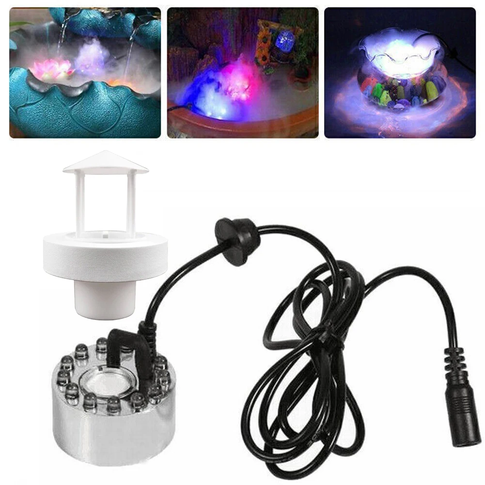 

Mist Maker 12 LED Mister Fogger Water Fountain Pond Fog Machine Ultrasonic Atomizer Air Humidifier With Splash Guard