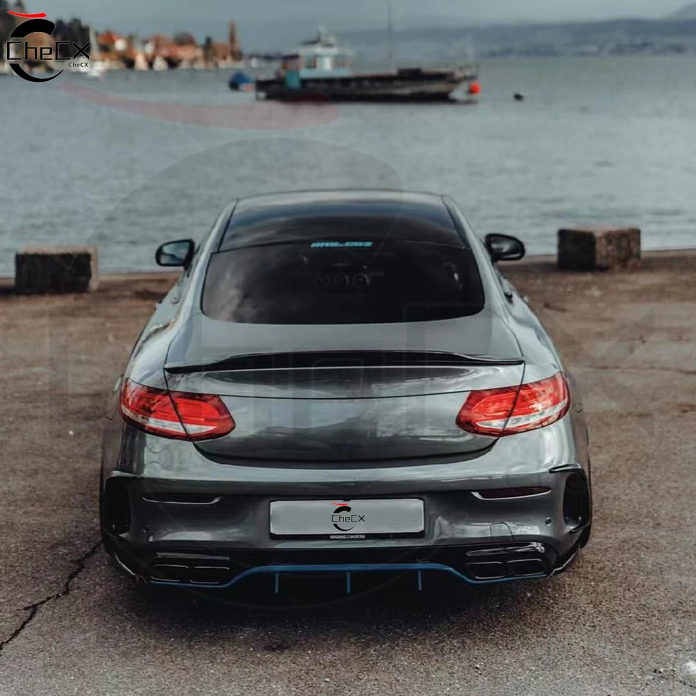 PSM Style Rear Spoiler for 2015-2020 Mercedes Benz W205 Coupe C63 AMG C200-C350 2 Door High-Quality Fiberglass Material