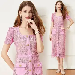 JAMERARY Runway Sheath Bodycon Flower Embroidery Lace Prom Dress Women Summer Fall Short Sleeve Midi Long Evening Party Dresses
