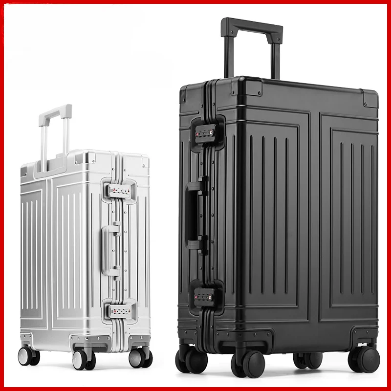 NEW 100% All aluminum Travel Suitcase On Wheels silver rolling luggage large size high quality trolley luggage case bag Men\'s