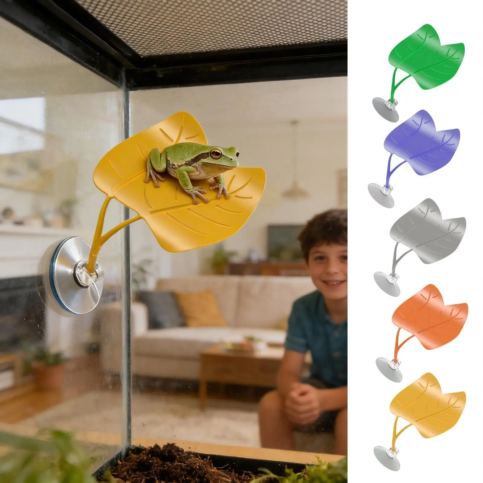 Geckos Frog Habitat Leaf Suction Cup Reptile Basking Area Resting Terrace Suction Cups Tank Decor Simulated Leaves Area Resting view 6