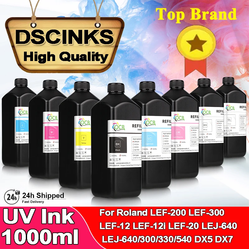 1000ML LED UV Ink for Roland LEF-200 LEF-300 LEF-12 LEF-12i LEF-20 LEJ-640 LEJ-640FT LEC-300 LEC-330 LEC-540 DX5 DX7 printhead