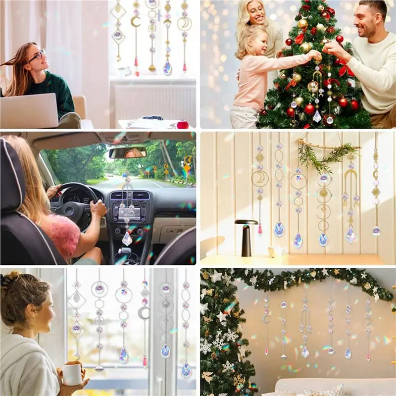 RMWIN-600 Pcs Crystal Suncatcher,Sun Catchers With Crystals,Craft Kits For Adults, With Rainbow Maker, Prism, Pendants Silver