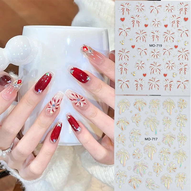 1pc 3D Rosa Fuoco Opere Adesivi Per Unghie Lucido Fioritura Fuoco Opere Amore Cuore Modello Decalcomanie Per Unghie Autoadesive Decorazioni Per Unghie FAI DA TE