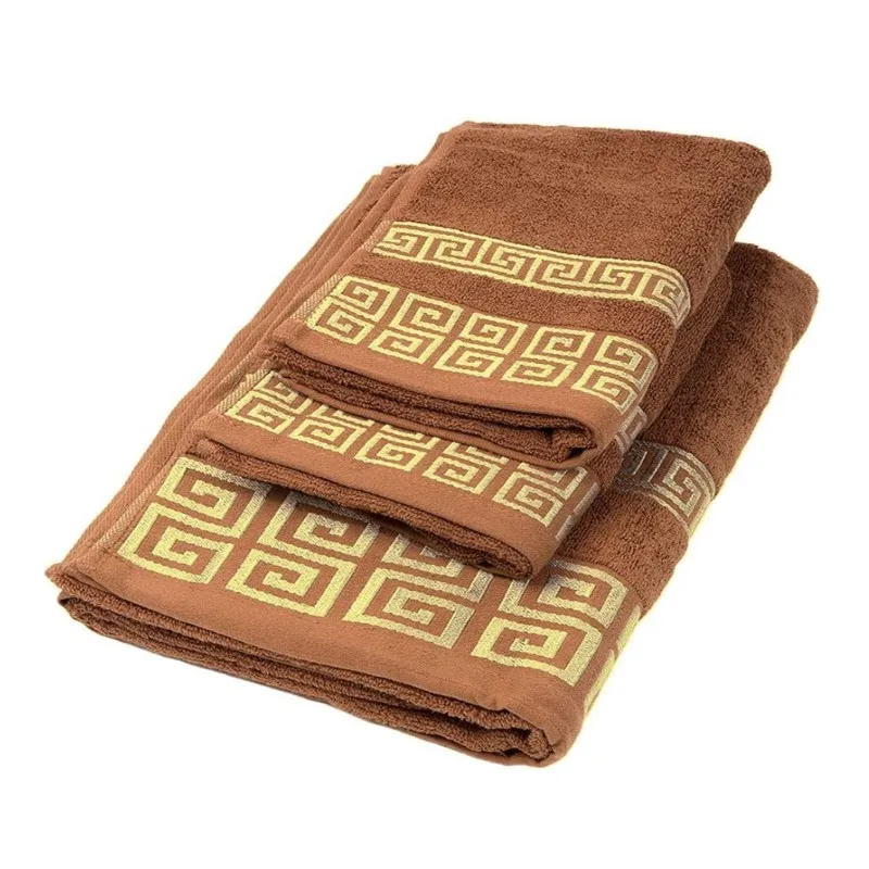 Set of 3 100% Cotton Towel Set Bathroom Geometric Jacquard Pattern Bath Face Hand Towel 2pcs 35x75cm and 1pcs 70x140cm Towel Set