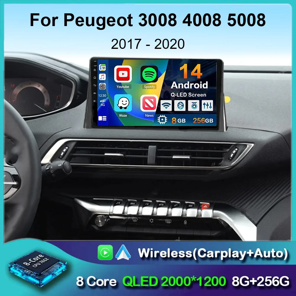 

Автомагнитола Carplay на Android 14 для Peugeot 5008, 4008, 3008, 2017, 2018, 2019, 2020, мультимедийный видеоплеер, навигация, GPS, стерео