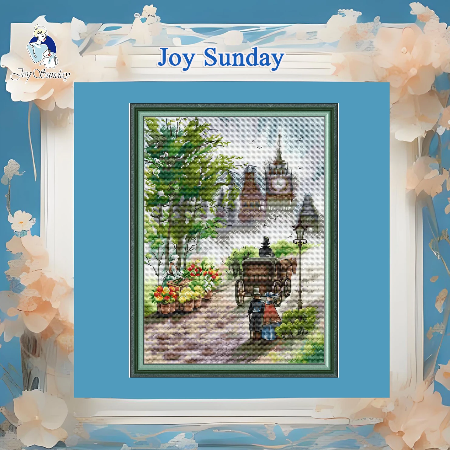

Joy Sunday Pre-printed Cross Stitch Kit Easy Pattern Aida Stamped Fabric Embroidery Set-Early Morning in The Countryside
