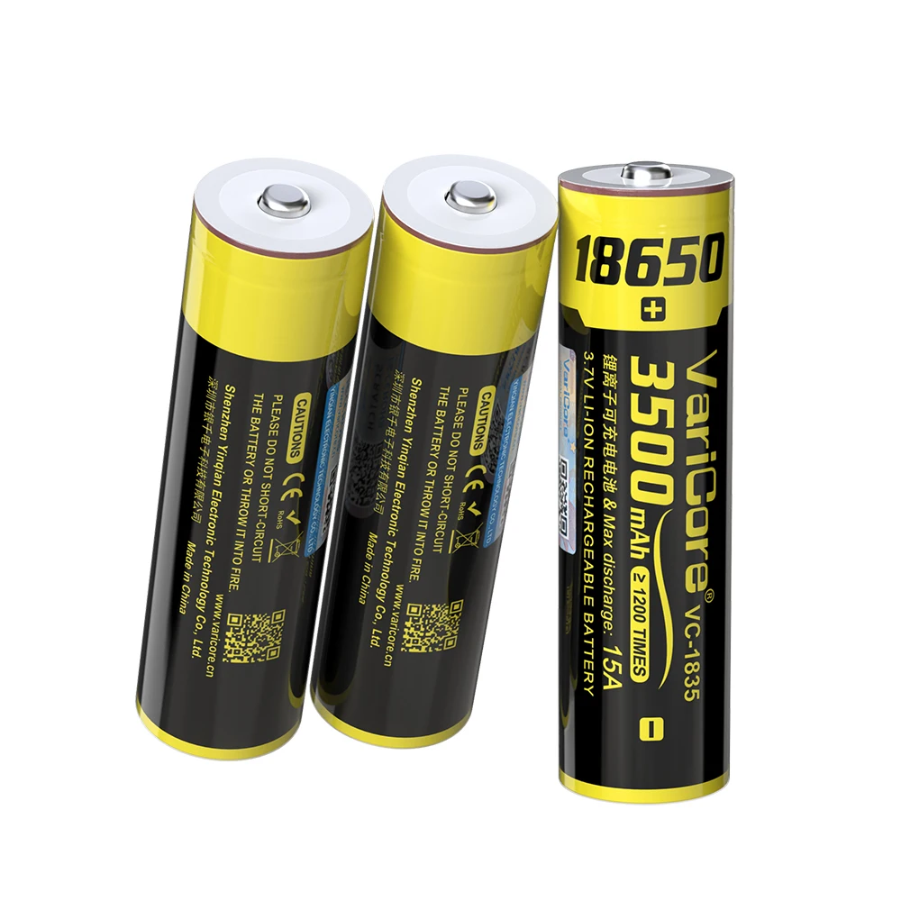 Bateria de lítio recarregável VariCore 18650 3.7V 3500mAh com ponta para baterias de lanterna leve