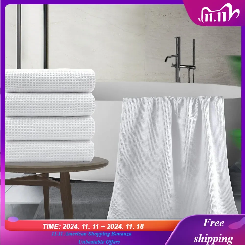 

Microfiber Oversize Quick Dry Lint Free Bath Towel, 60 x 30 in, 4 Pack (White, Waffle Weave)