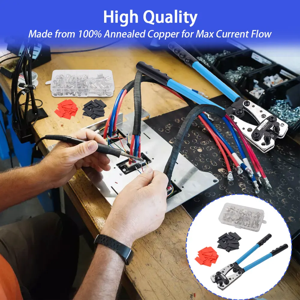 140pcs Assortment Car Auto Copper Ring Terminal Wire Crimp Connector Bare Cable Battery Terminals Soldered Connectors Kit HX-50B