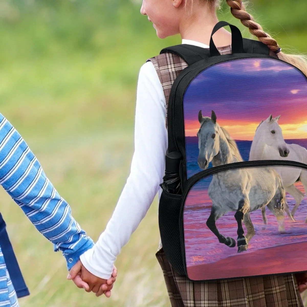 FORUDESIGNS-Sac d'école Running Horse pour étudiants, sacs à dos à sangles réglables multicouches, cartables décontractées pour adolescents, mode