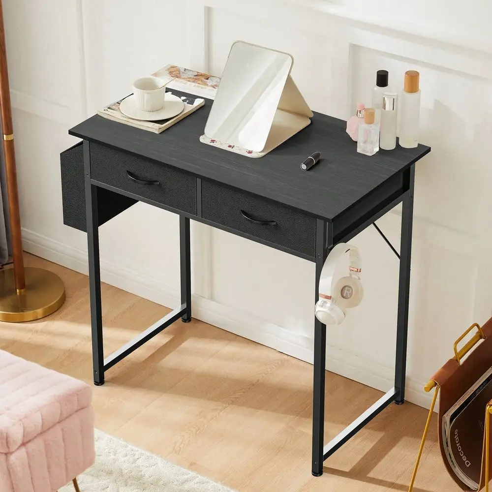 

Desk With Fabric Drawers 32 Inch Vanity Desk With Storage Drawer And Bag For Bedroom, Study Writing Table For Small Spaces Blac
