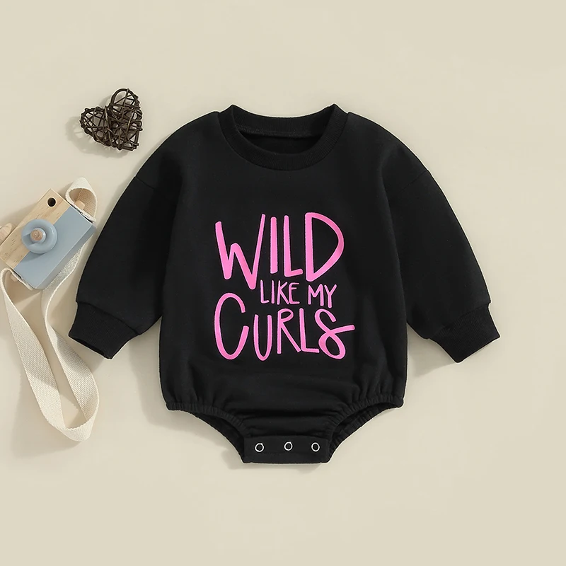 Newborn Baby Boy Girl Fall Clothes Long Sleeve Letter Print Oversized Sweatshirt Romper Long Sleeve Bubble Bodysuit