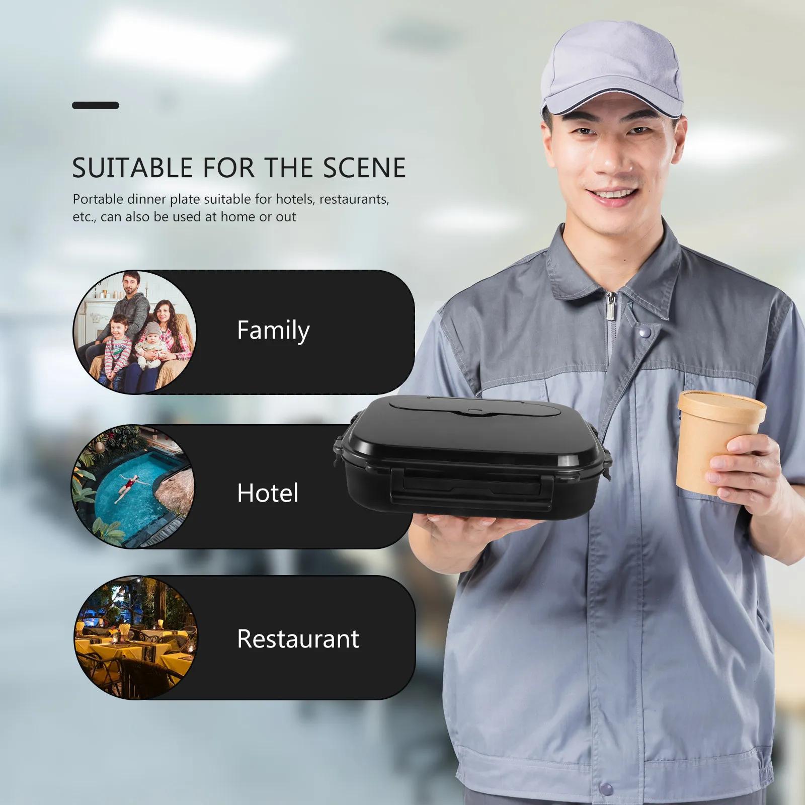 

1Set Thermal Lunch Box Black 2000Ml Insulated Food Storage Container Fresh Keeping Box Detachable Inner Tank Leak-Proof Portable
