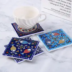 1PCS Square Ceramic Cork Coaster Heat Insulation and Anti-slip Cup Mats Reusable Table Protector Pads Kitchen Items Accessories