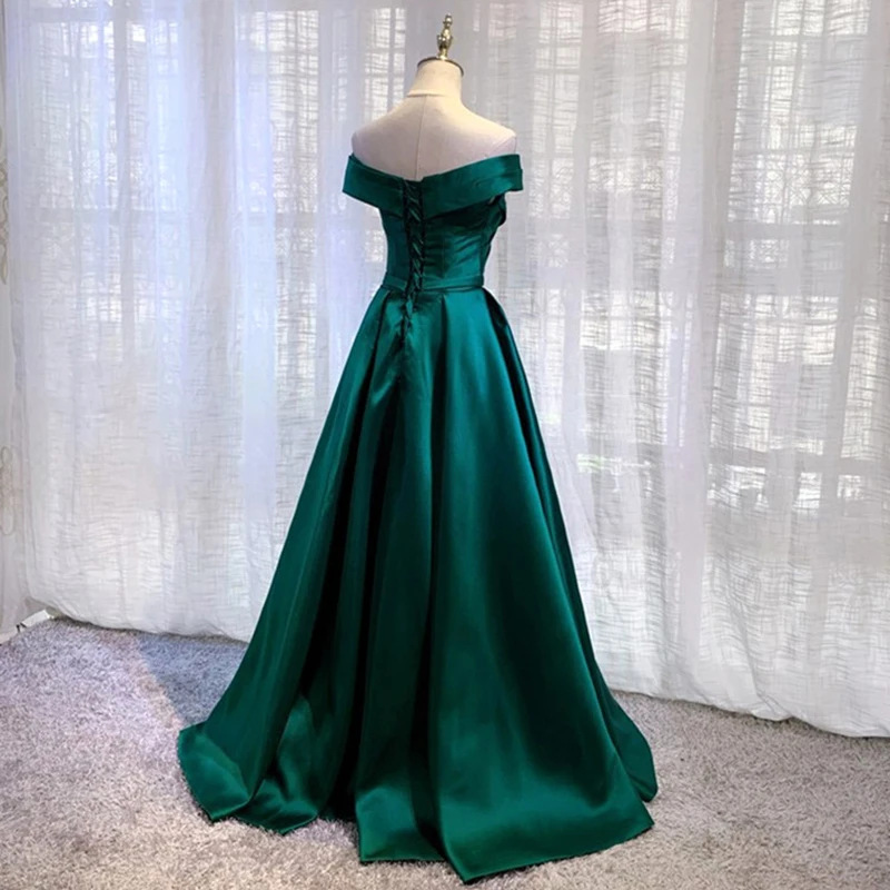 Green Gorgeous Satin Formal Evening Dresses Beautiful Off Shoulder Pleated Elegant Prom Gowns Long Party Dress Robe De Soiree