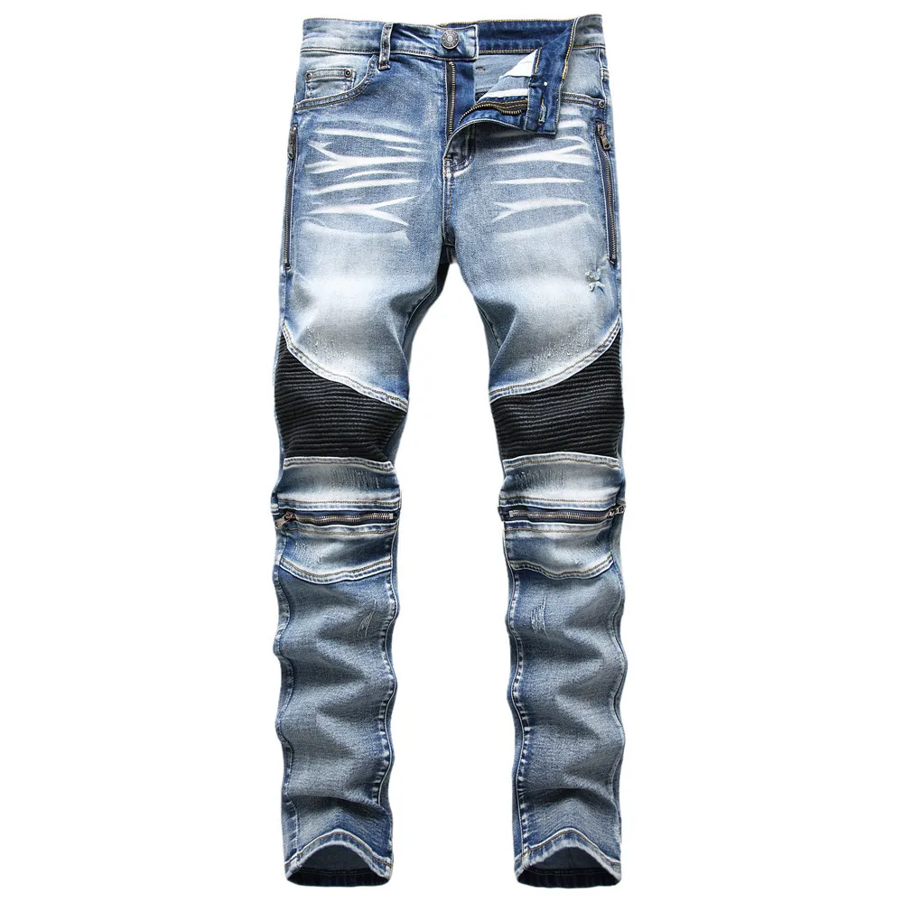 Verontruste Jeans Gescheurde Skinny Mannen Potlood Broek Gaten Enkellange Vintage Denim Wassen Effen Gesplitst 2024 Plooien Moto Biker