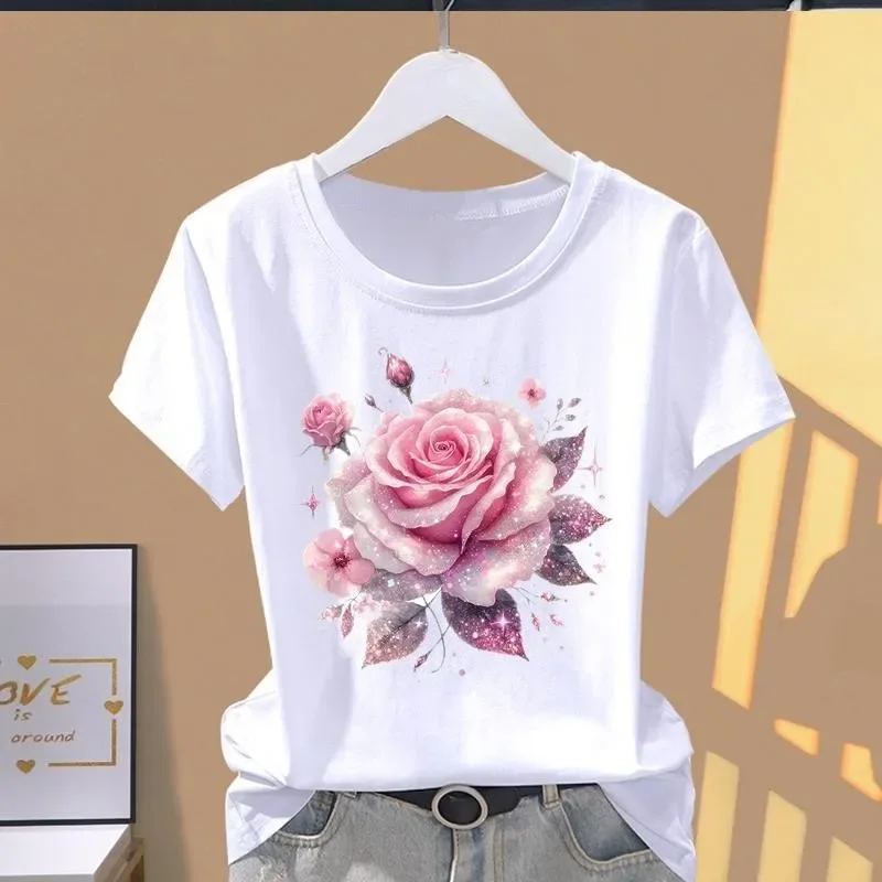 Summer 2026 Women's T-shirts Print Various Beautiful Flowers Tops For Women Home Daily And Slimming Design Top