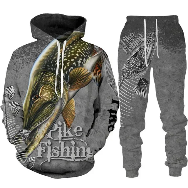 Animal Fish Hunting Camo 3D Printed Hoodie+pant 2Pc Set Harajuku Unisex Cool Tracksuit Fashion Hip Hop Streetwear Clothing Suit