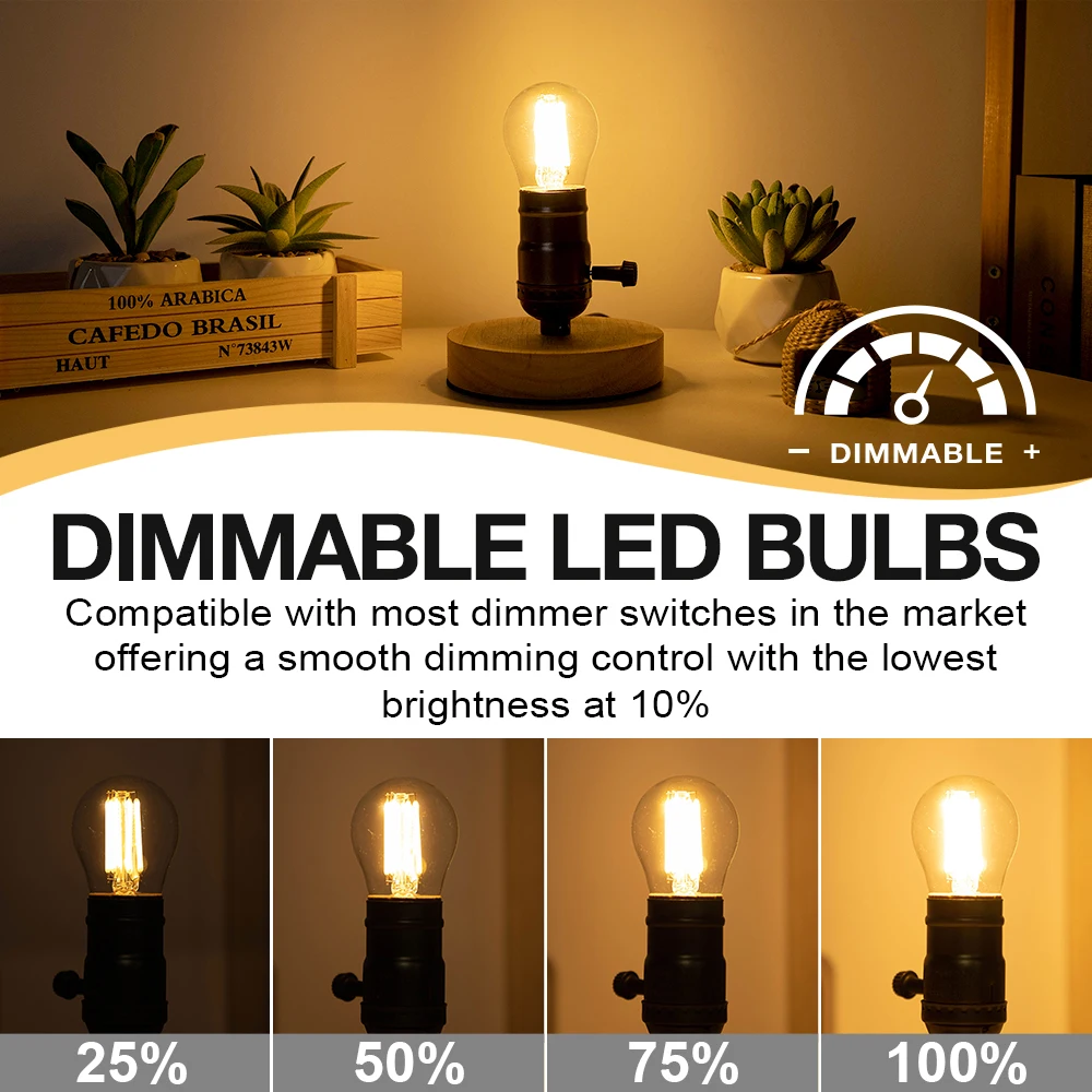 G45 Globe LED Light Bulb E26 E27 Base Edison Filament Ball Lamp 220V 110V 4W Mini Vintage String Light Replacement Bulbs