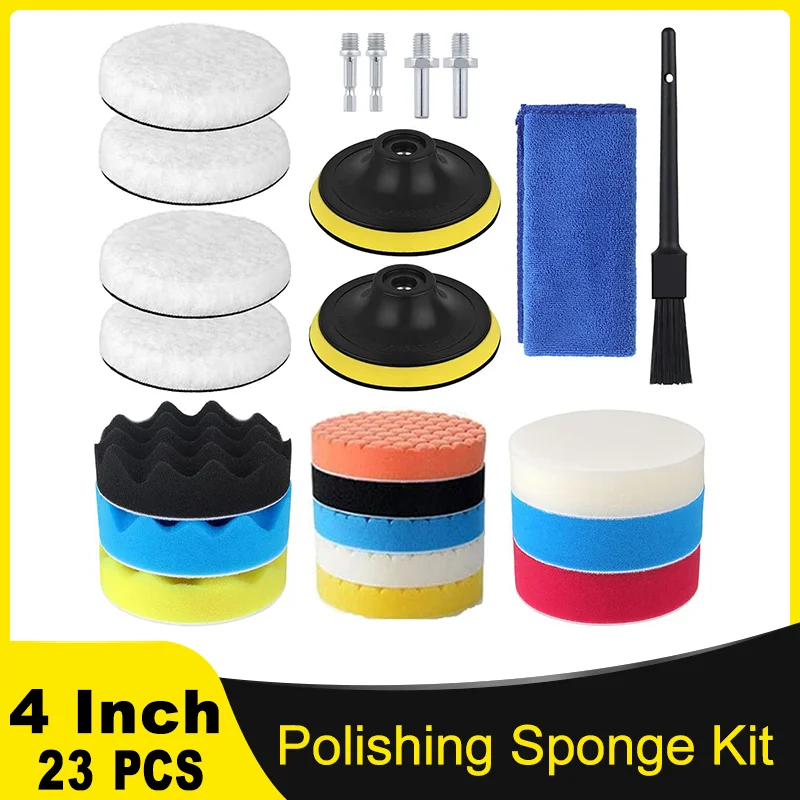 4 Inch Polishing Sponge Kit 23 Pcs for Car Buffing Microfiber Glass Polishing Paint Finish Water Scaling Removal Wax Work