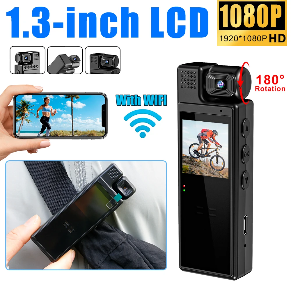 

HD 1080P Sports Mini Camera With Screen Portable Digital Video Recorder BodyCam Infrared Night Vision Police Camcorder