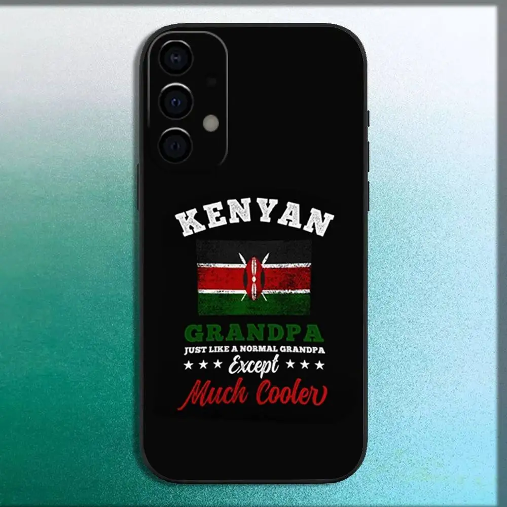 حافظة هاتف بعلم K-Kenya لهاتف سامسونج جالاكسي A12,13,A30,31,32,20,A22,A40,41,52,A71,73,Note20 غلاف أسود ناعم