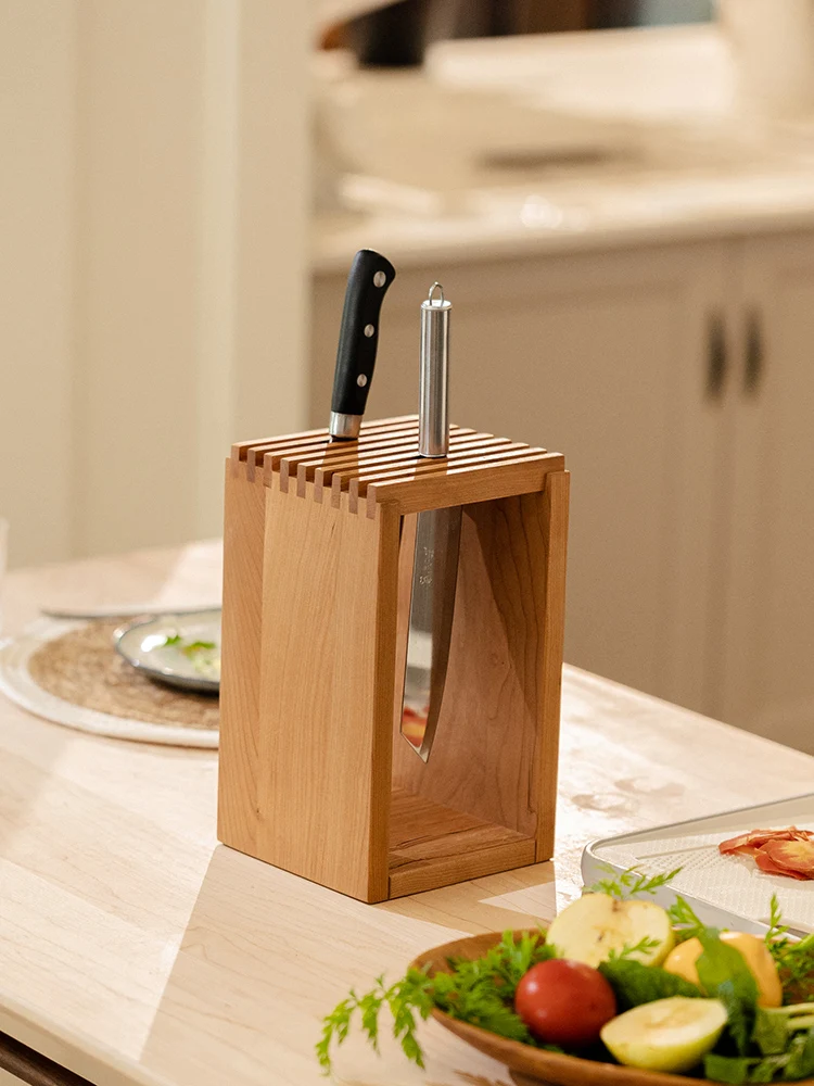 Solid wood knife holder Wooden kitchen holder Knife rack holder Large capacity Kitchen ventilation mildew-proof drain