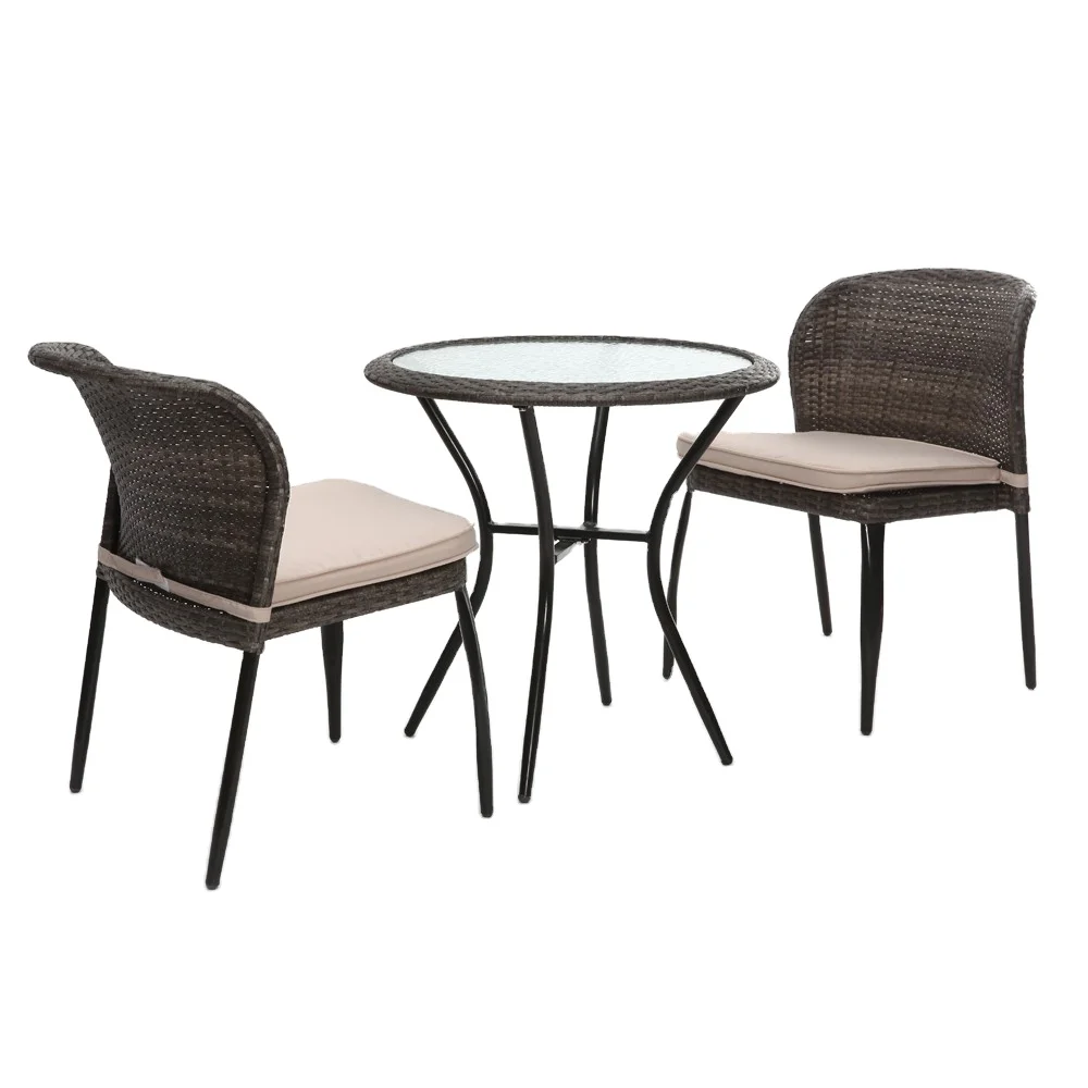 

Modern design outdoor furniture set Chinese three-piece rattan courtyard garden furniture cafe wicker with aluminum frame