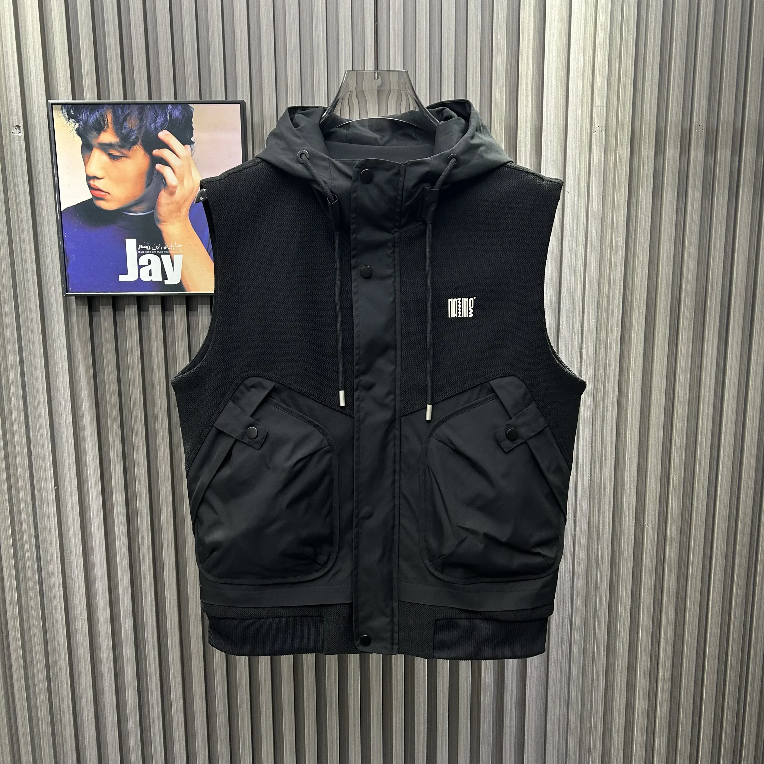 

Spring New Sle Men's Hooded Vest Casual Color Jaet Simple Faion Workwear oulder ular Youth Cotton Polyester