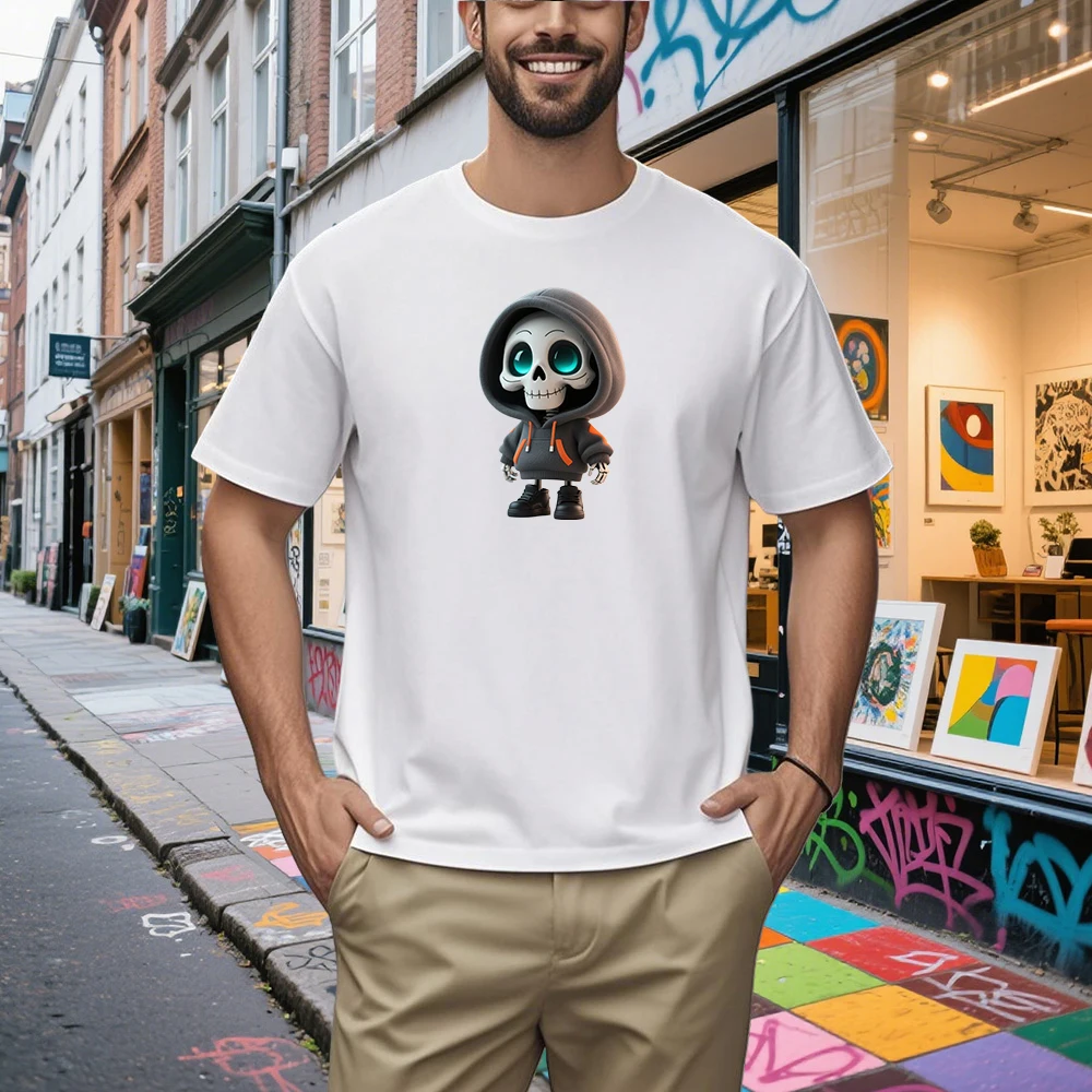 Men's Casual T-shirt Gothic Cartoon Skull Graphic Tee Black Short Sleeve Crew Neck Tshirt Cool Street Costume Daily Fashion Tops