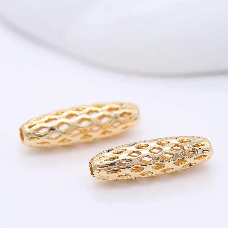10 Chiếc 10MM 15MM Vàng 14K Màu Đồng Thau Hình Bầu Dục Dài Lưới Rỗng Hạt Không Gian Siêu Tốc Hạt Chất Lượng Cao tự Làm Trang Sức Phát Hiện