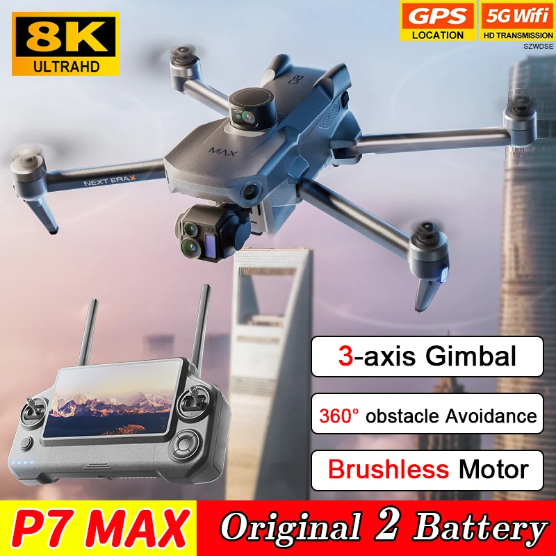 

P7 MAX Высококачественный профессиональный GPS-дрон 8K с экраном, пульт дистанционного управления, передача цифрового изображения 5G, бесщеточный радиоуправляемый квадрокоптер, игрушка