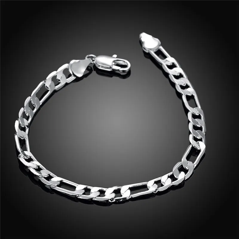 

Hot Classic 6MM Flat Sideways Chain 925 Sterling Silver Bracelets for Women Man Party Wedding Accessories Gifts Fashion Jewelry