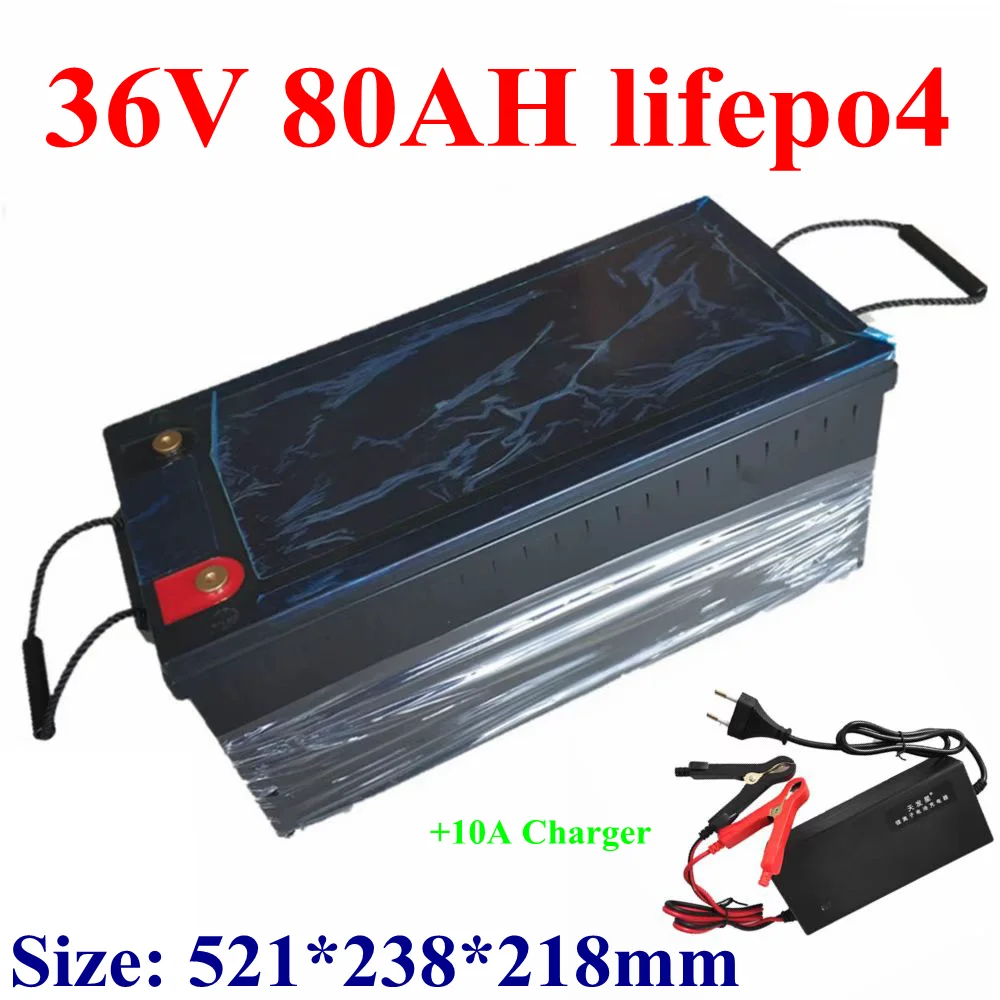 

36V 80AH lifepo4 battery 1500w ebike vehicle scooter Inverter Electric car forklift +10A Charger