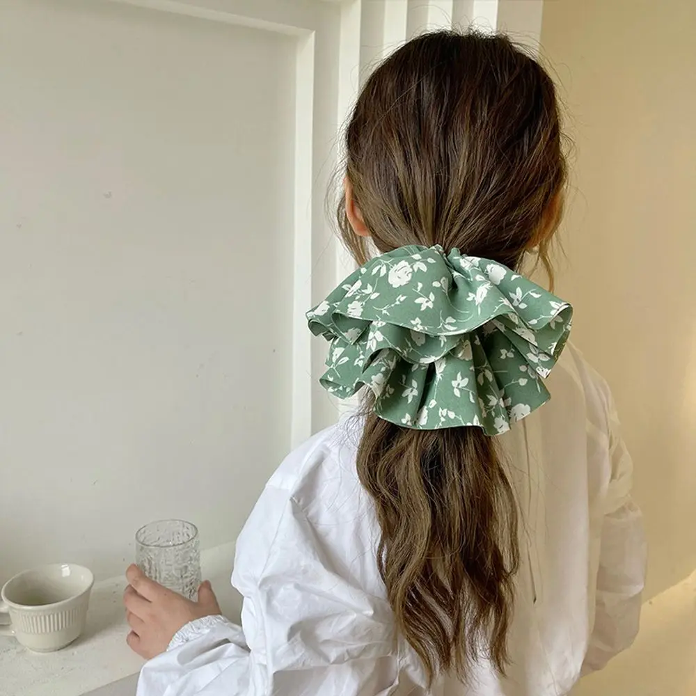 Vintage Oversized Floral Scrunchies Multilayer Flower Elastic Rubber Band Hair Band Female Hair Rope Ponytail Holder Hair Tie