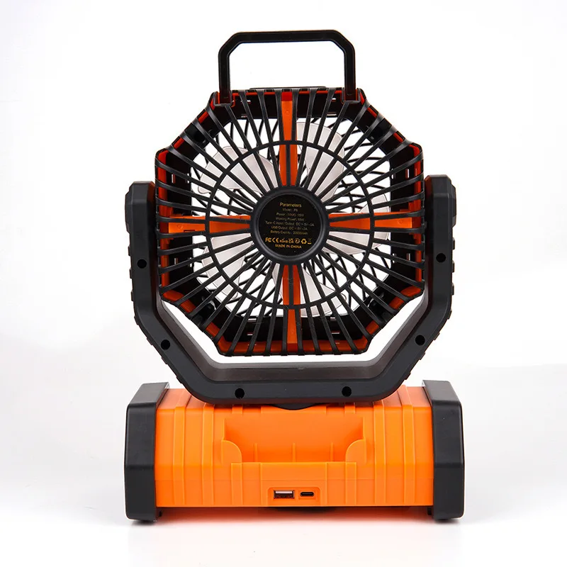 Ventilatore da campeggio all'aperto con luce, doppio gancio con telecomando, ventilatore portatile per uso domestico di grande capacità