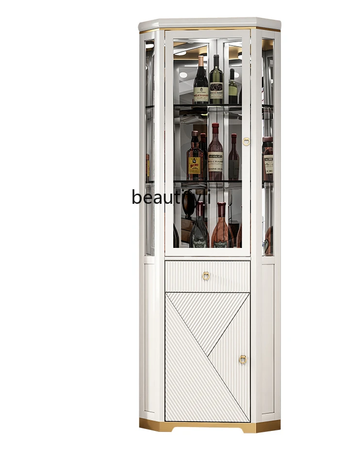 

Light luxury solid wood wine cabinet against the wall Living room corner cabinet Corner cabinet Glass door Modern simplicity