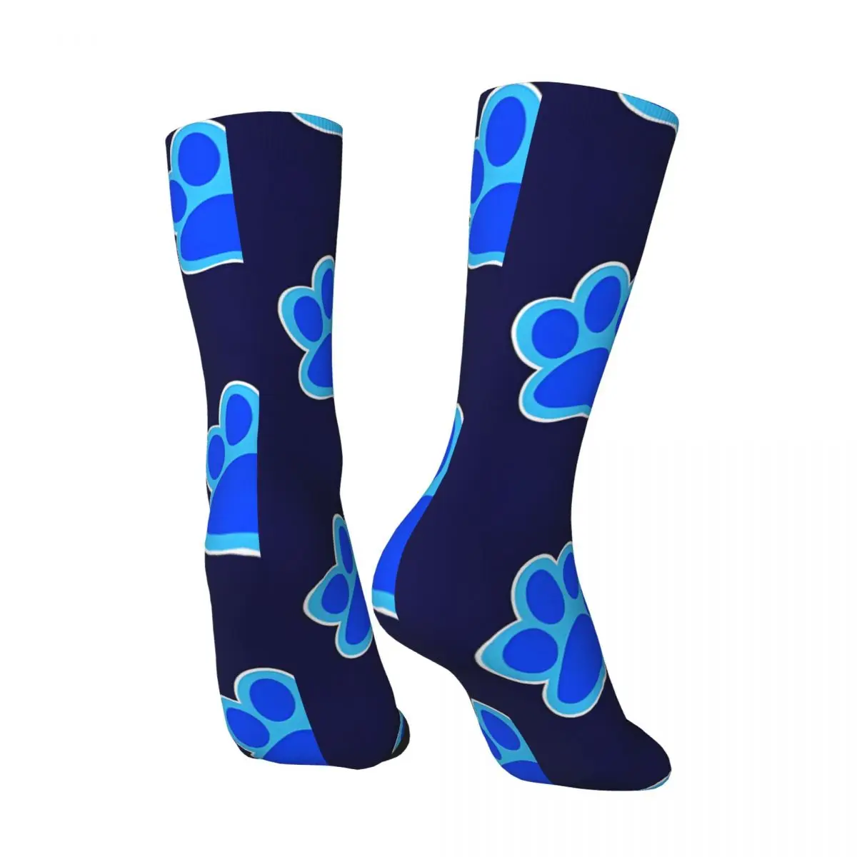 Funny Crazy Sock for Men Dog Paw Print Hip Hop Harajuku Blue's Clues Animation Happy Seamless Pattern Printed Boys Crew Sock