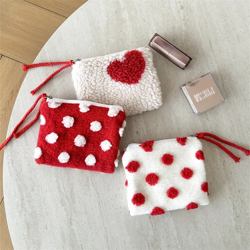 Valentine's Day Lamb Heart Polka Dot Makeup Bag Inner Liner Bag Storage Bag Toiletry Bag New Year's Day Fashion Coin Bag Make Up