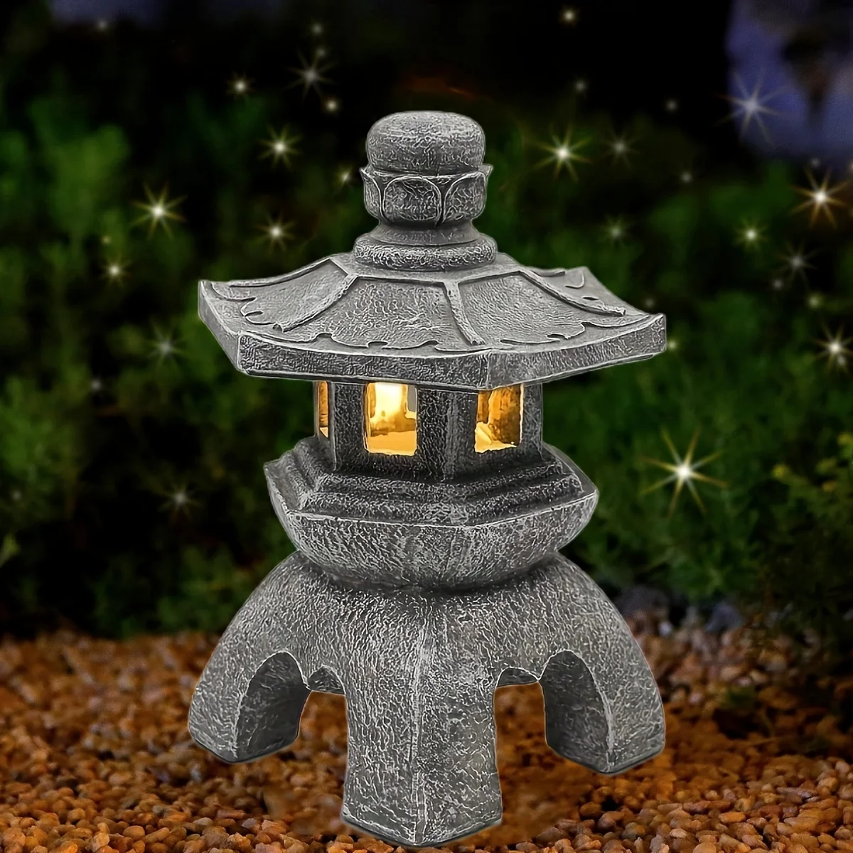 

Sun Tower Lantern Garden Statue, Indoor/Outdoor Zen Asian Decorations, Christmas Grey Stone Finish