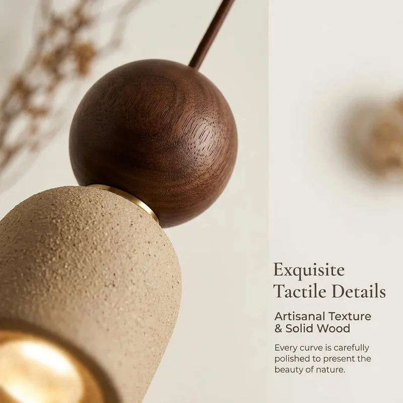 Minimalist Wabi Sabi Cement Pendant Light Wood Ball Single Hanging Lamp Kitchen Bedside Bar Counter