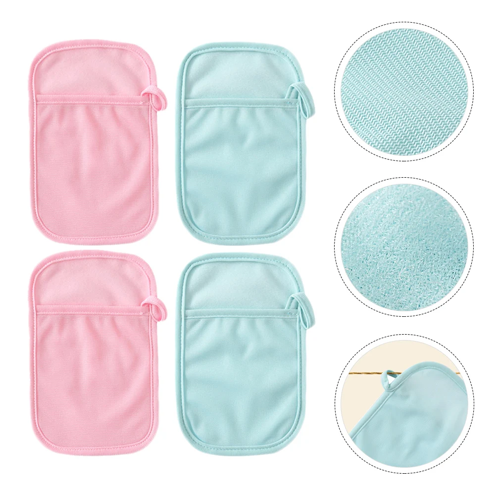 

4pcs Baby Bath Mitts Cotton Blend Infant Shower Washcloth Thumb Ring Body Scrubbing Gloves Baby Supplies Newborn Bath Time Set